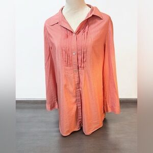 Chico's Orange Pleated Long Sleeve Blouse